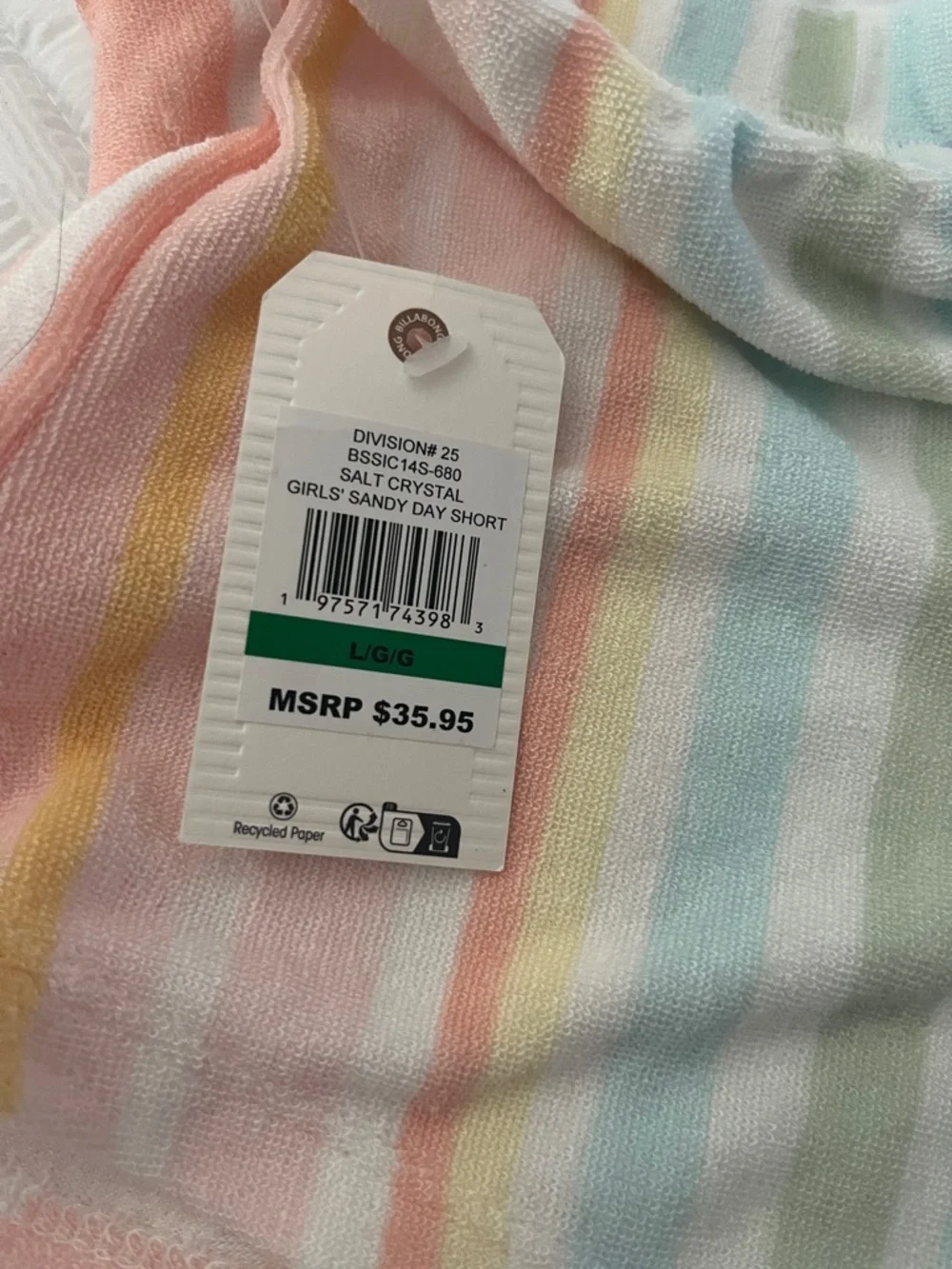 NWT Billabong Sandy Day Pastel Rainbow Striped Terry Shorts - Girls